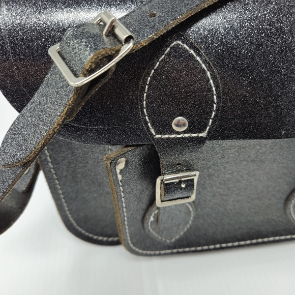 Cambridge Satchel Leather Crossbody Bag Graphite Black Metallic Glitter Sparkle - Picture 5 of 15